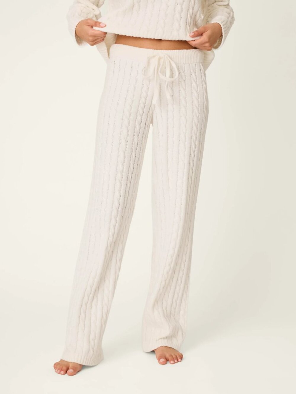 PJ Salvage Chenille Cable Knit Ivory Lounge Pants